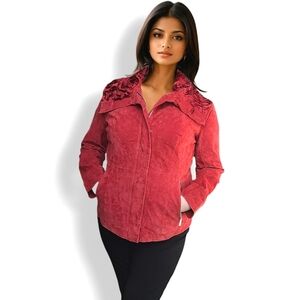 1990s Red Suede Roses Jacket